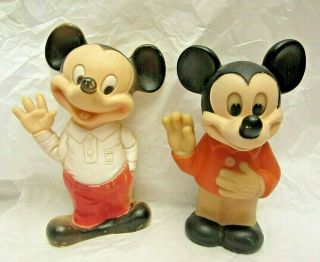 2 Vtg Walt Disney Productions Mickey Mouse Waving Rubber Squeak Toy Gabriel 1978