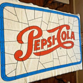 Vintage Pepsi Cola Sports Blanket 70s Whip Stitch 50 Polyester 50 Acrylic