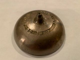 Vintage 3 Inch Copper Fire Bell Cover - Taylor Pat - Oct 23rd 1860 Wrtten On Top