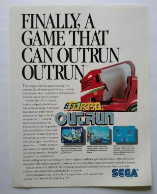 Sega Turbo Outrun Sitdown Arcade Flyer Nos Video Game Art Sheet 1988