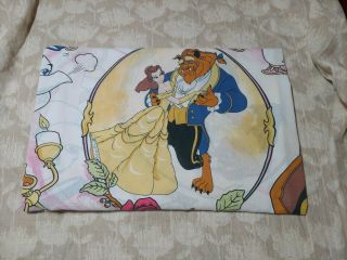 Vintage Disney Beauty And The Beast Twin Size Flat Pink Sheet Usa
