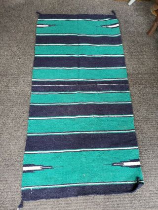 Vintage Blue Green Navajo Saddle Rug Blanket Native American Indian 60 X 29