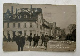 April 1909 Manchester Nh Firefighting Auburn St Fire Duclos Real Photo Postcard