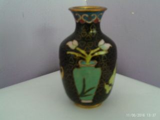 Fab Vintage Chinese Cloisonne On Brass Flowers & Vase Design Vase (a) 8 Cms Tall