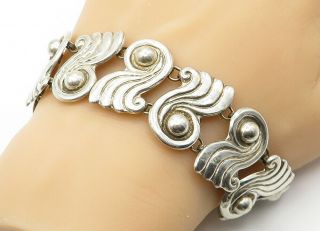 Mexico 925 Silver - Vintage Fluted Swirl Designed Link Chain Bracelet - B6718