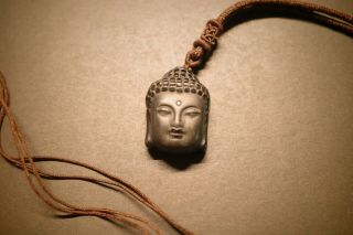 Chinese Japanese Indian Turquoise Glass Buddha Pendant Necklace
