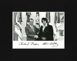 Richard Nixon Meets Elvis Presley White House Autograph Black Matted Photo