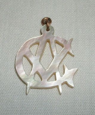 Vintage Carved Mother Of Pearl Masonic Emblem Pendant Pocket Watch Fob