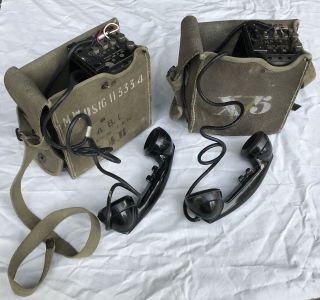 Vtg Ww2 Signal Corps U.  S.  Army Ee - 8b Field Telephone Canvas Case Kellogg Headset