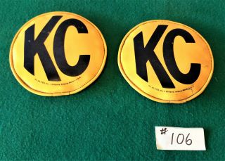Vintage Yellow 6 " Kc Hilites Vinyl Fog Light Covers Set (pair) " Kc " Logo