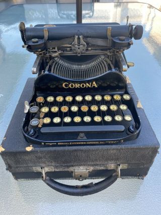 Vintage Corona No.  3 Folding Portable Typewriter W/ Case 1917