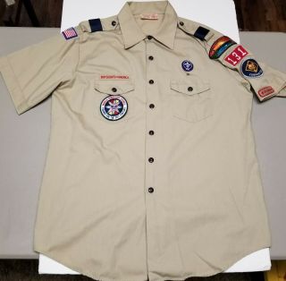 Official Bsa Boy Scouts Khaki Uniform Shirt Men Xlg Tennessee Patches & 2 Pin
