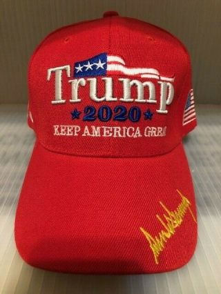 Trump 2020 Keep America Great Red With Facsimile Signed Usa Hat