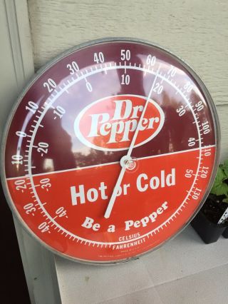 Vintage Dr Pepper Hot Or Cold Round Thermometer 12in Sign General Store