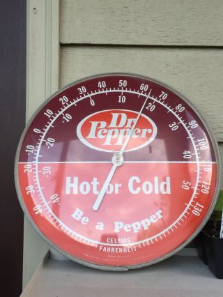 Vintage Dr Pepper Hot or Cold Round Thermometer 12in Sign General Store 2