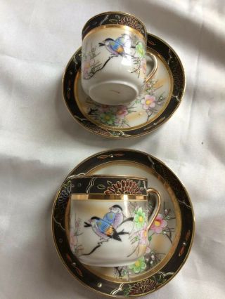Vintage/antique Japanese Porcelain Coffee Cup & Saucer X2,  Hand Painted Enamelled