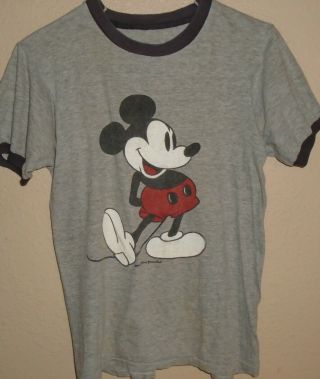 Vintage 1980s Mickey Mouse Ringer T Shirt Medium Black 50/50