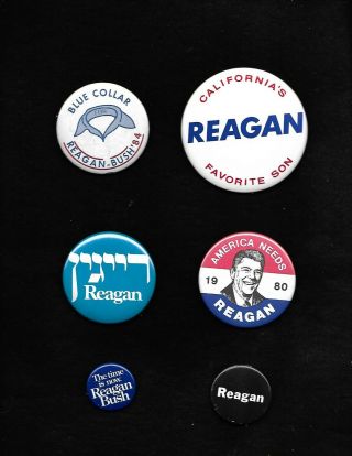 6 Different Ronald Reagan 1980 And 1984 Presidential Campaign Buttons