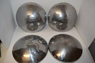 Vintage Set Of 4 Chevrolet 10 Inch Stainless Steel Dog Dish Hubcaps