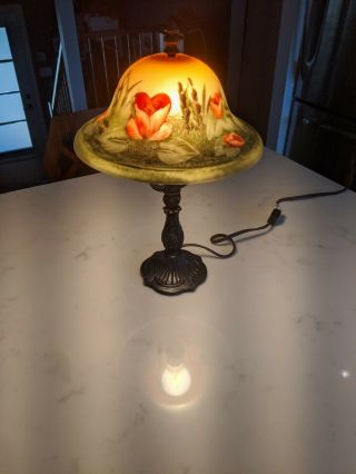 Vintage Reverse Painted Nature Scene Lamp With Box