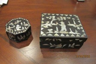 Antique Chinese Mother Of Pearl Inlay Wood Boxes With Lids (2)