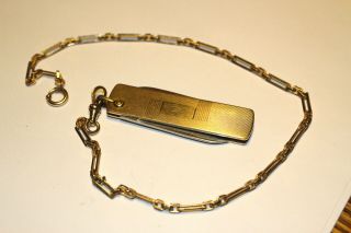 8211,  Vintage Simmons Gold Filled Pocket Watch Chain W Simmons Gf Pocket Knife