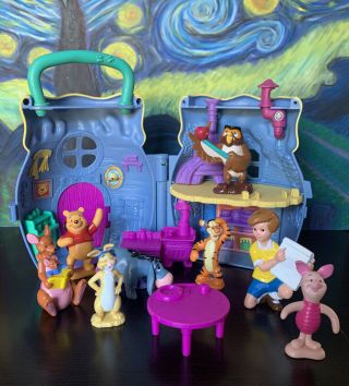 Vintage Disney Winnie The Pooh Honey Pot Folding House Figure Toy Play Set 11 Pc