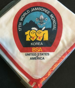 Boy Scout World Jamboree Mondial 1991 Neckerchief White Red Bsa Usa Korea