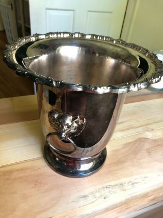 Vintage Poole Silver Plated Champagne Ice Bucket With Lion Head Handles Heavy