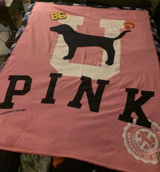 Victoria’s Secret Vs Pink Vintage Pup Blanket Throw Rare Htf