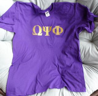 Omega Psi Phi T Shirt: Purple With Glitter Gold Lettering: Men 