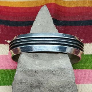 Vintage Navajo Sterling Silver Cuff Bracelet by Tom Hawk 2