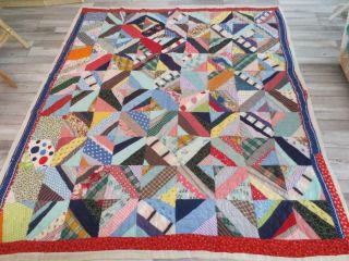 Vintage Handmade Hand - Stitched Colorful Patchwork Quilt 74 " X 82 "