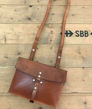 1979 Vintage Swiss Army Military Shoulder Maps Bag Leather