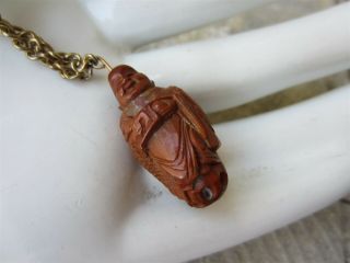 Antique Vintage Carved Wood Nut ? Buddha Netsuke Bead Necklace Pendant
