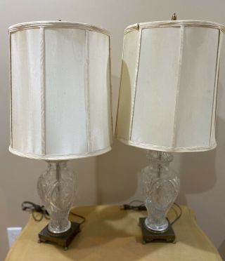 Vintage Ethan Allen Lead Crystal Glass Table Lamp Jar - Set Of 2