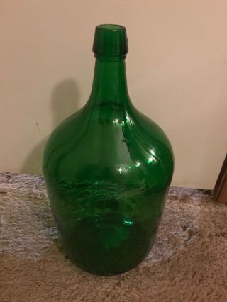 1970s Vintage French Glass Green Demijohn Bottle W/ Marks 5 L