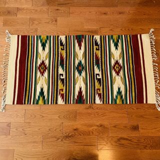 Vintage Zapotec 100 Wool Hand - Woven Rug From Oaxaca Mexico Casa