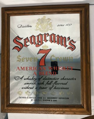 Vintage 1960s Seagrams 7 Seven Crown American Whiskey Bar Mirror Sign 23.  5x19.  5”