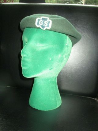 Vintage Girl Scout Green Beret Cap With Patch - Size 21 - 1950 