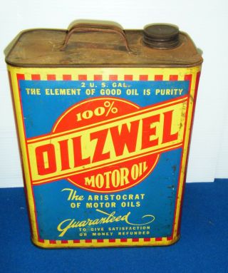Vintage Oilzwell 2 Gallon 100 Motor Oil Can Empty
