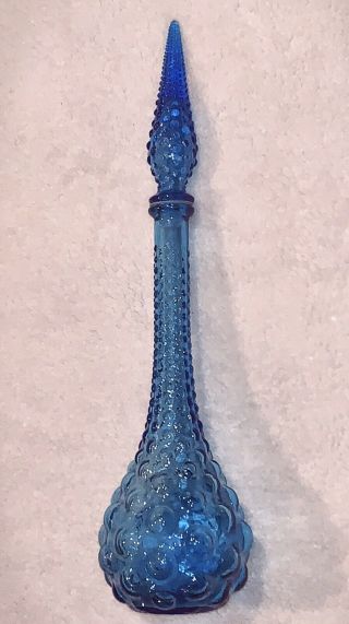 Vintage Blue/turquoise Genie Bottle/decanter Italian Emboli Mcm Bubble/grape