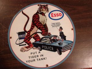 Vintage Esso Porcelain Motor Oil Gas Station Pump Plate Sign