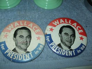 2 George Wallace For President Campaign Pinback Buttons