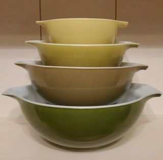 Vintage Pyrex 441 442 443 444 Verde Avocado Green Cinderella Nesting Bowls