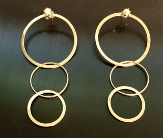 Vintage 14k Gold Jacket Dangle Earrings,  14k Gold Stud Cultured Pearl Earrings