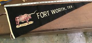 Old 1940’s ? Fort Worth Texas Felt Pennant With Longhorn