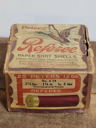 Vintage Peters Referee Paper Shot Shells 12 Gauge Shot Gun Shells Empty Box 3