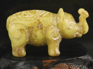 Old Chinese Natural Jade Hand - Carved Elephant Statue