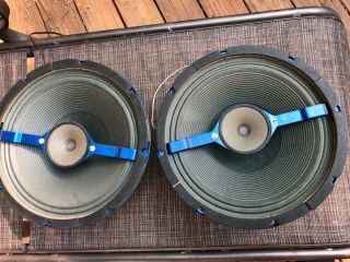 Pair Vintage Blue Oaktron 12 " Coaxial Vintage Speakers Good For Tube Amp